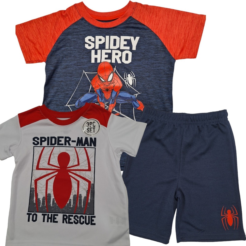 Marvel‎ Spider-Man 3-Piece Boys' Set: Red T-shirt Blue T-shirt Shorts Size 5 New